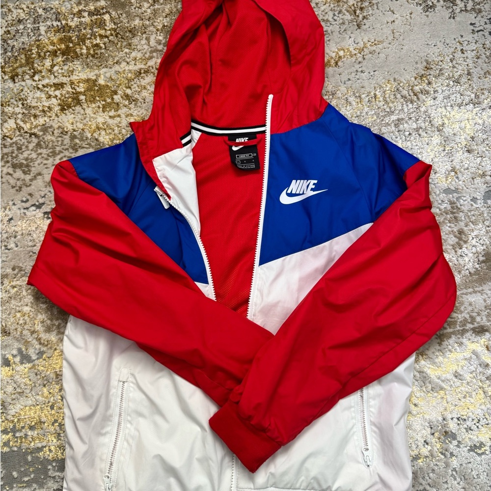 Nike Tri-Color Hooded Jacket in Red, Blue, and White